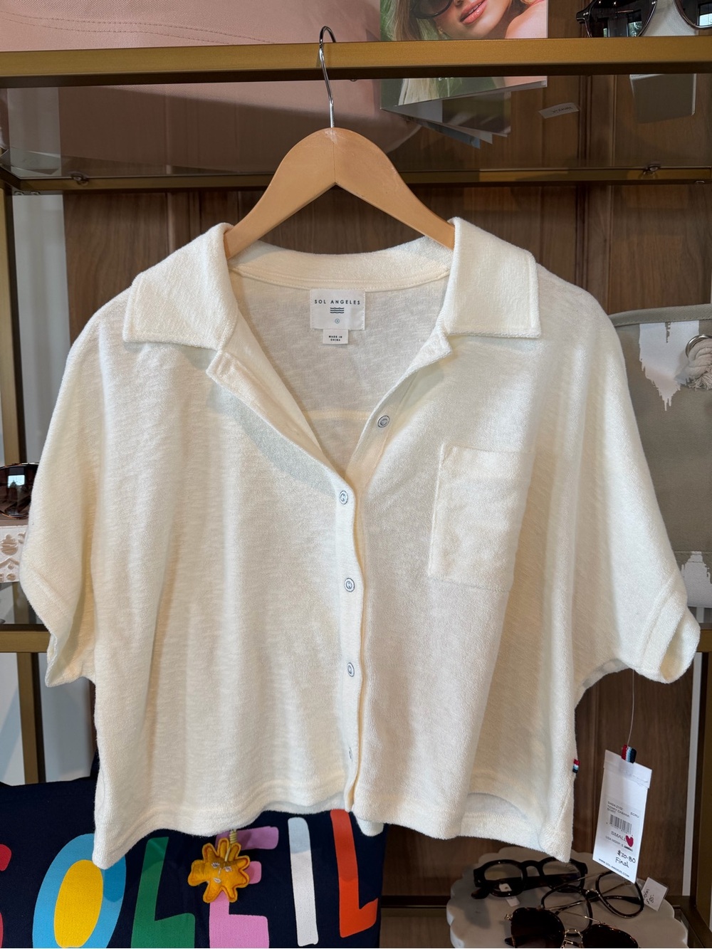 Sol Angeles Cream Terry Short Sleeve Polo with Contrast Stitch